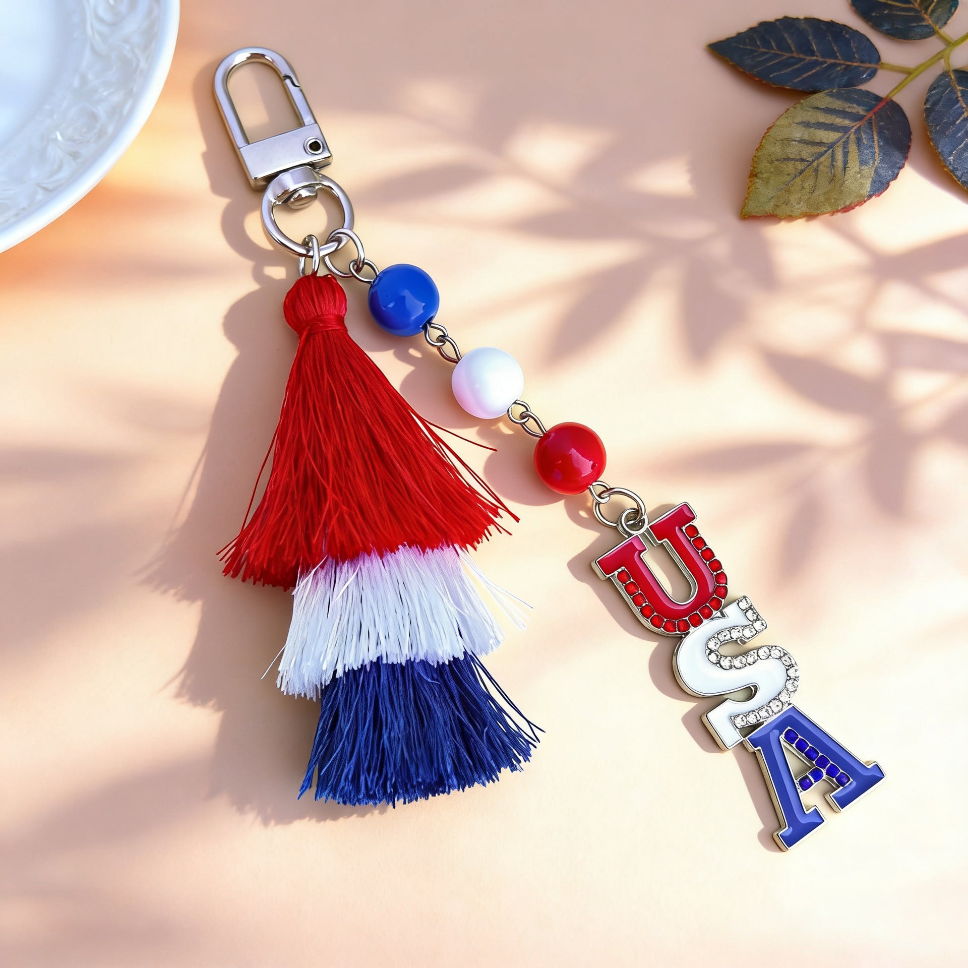Wholesale American Independence Day Heart-shaped Five-pointed Star Pendant Tassel Keychain