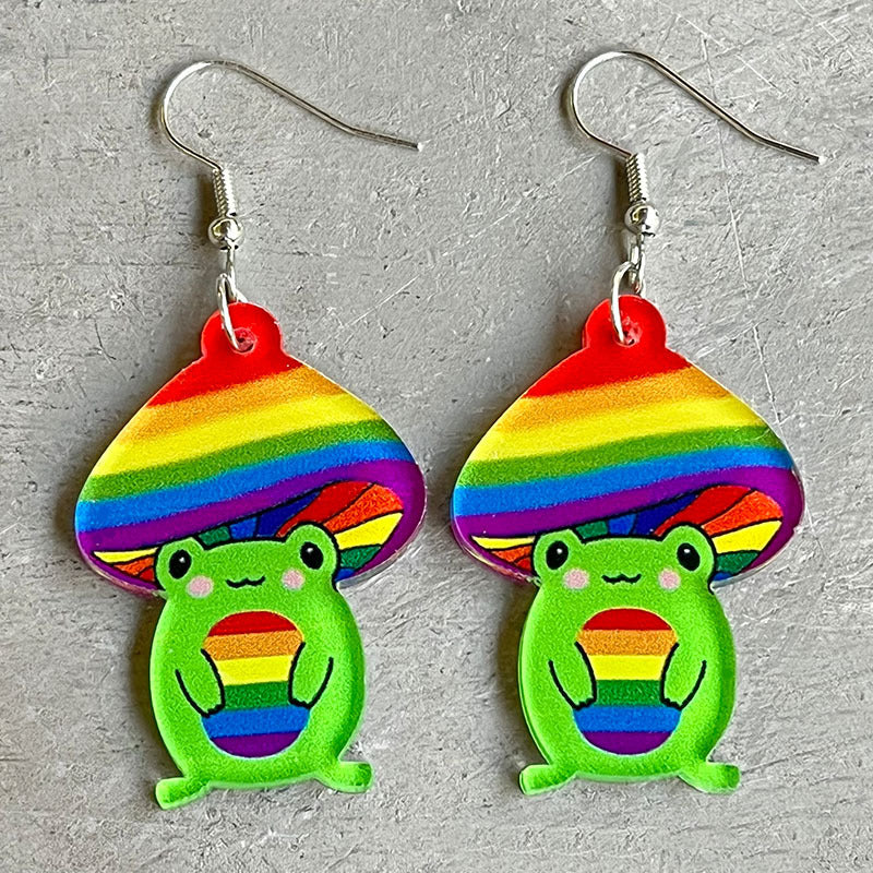 Wholesale 2 pairs/pack  Rainbow Game Mushroom Elf Summer Drink Colored Pen Acrylic Fun Earrings