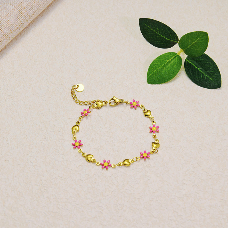 Wholesale Titanium Steel Flower Fashion New Oil Dropping 18K Gold Bracelet