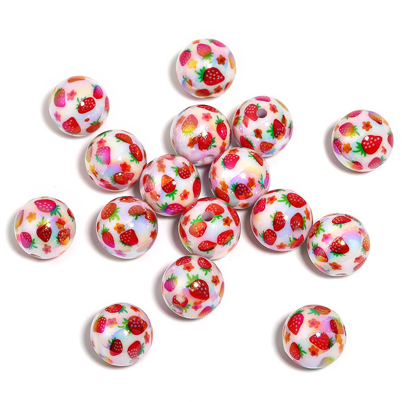 Wholesale 100pcs Acrylic Milk Strawberry Printed Beads Diy Beaded Pen Accessories ACC-BDS-BLG116