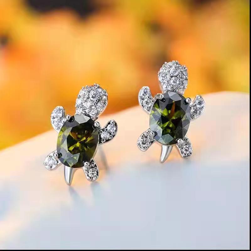 Wholesale Cartoon Colored Diamond Gemstone Turtle Alloy Earrings ACC-ES-JYS001