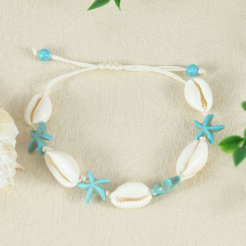 Wholesale  bohemian style natural shell starfish handmade woven bracelet