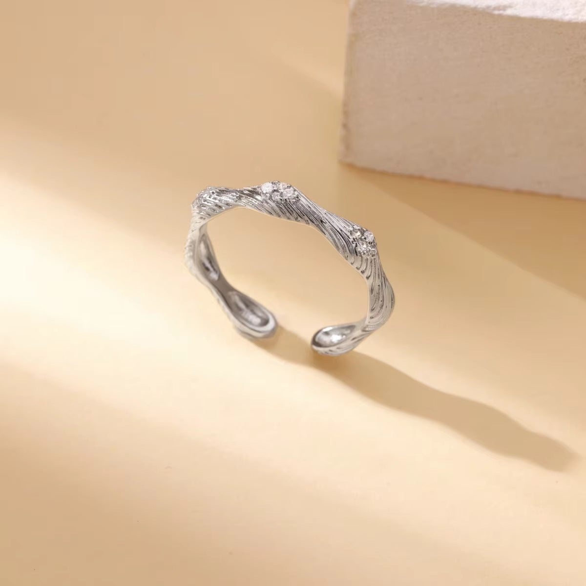 Wholesale Stainless steel zircon adjustable heart flower and butterfly ring