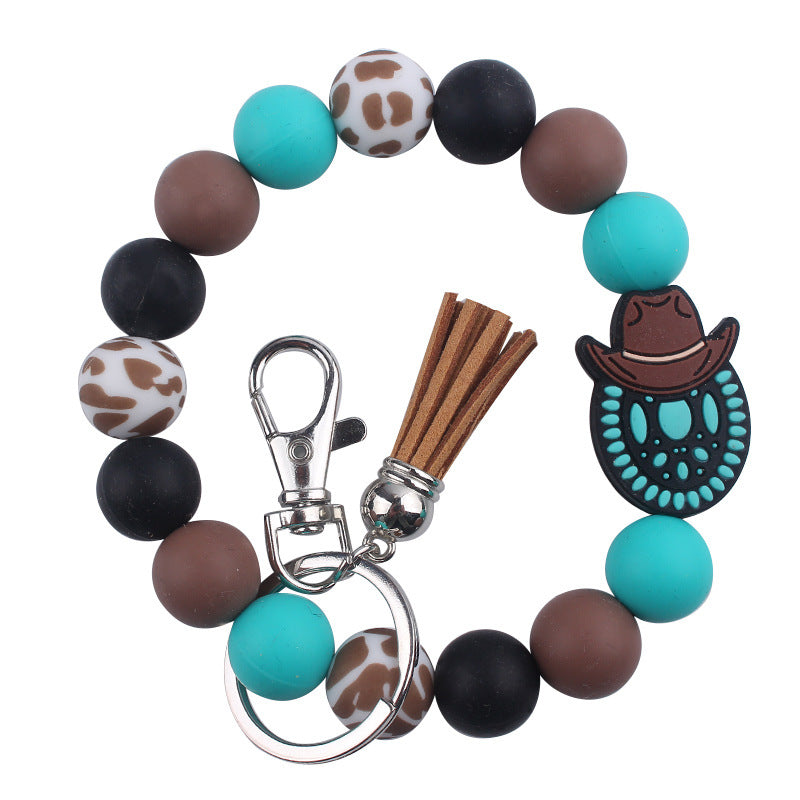 Wholesale Cartoon Western Style Cow Head Silicone Beaded Wrist Keychain ACC-KC-GuangTian061