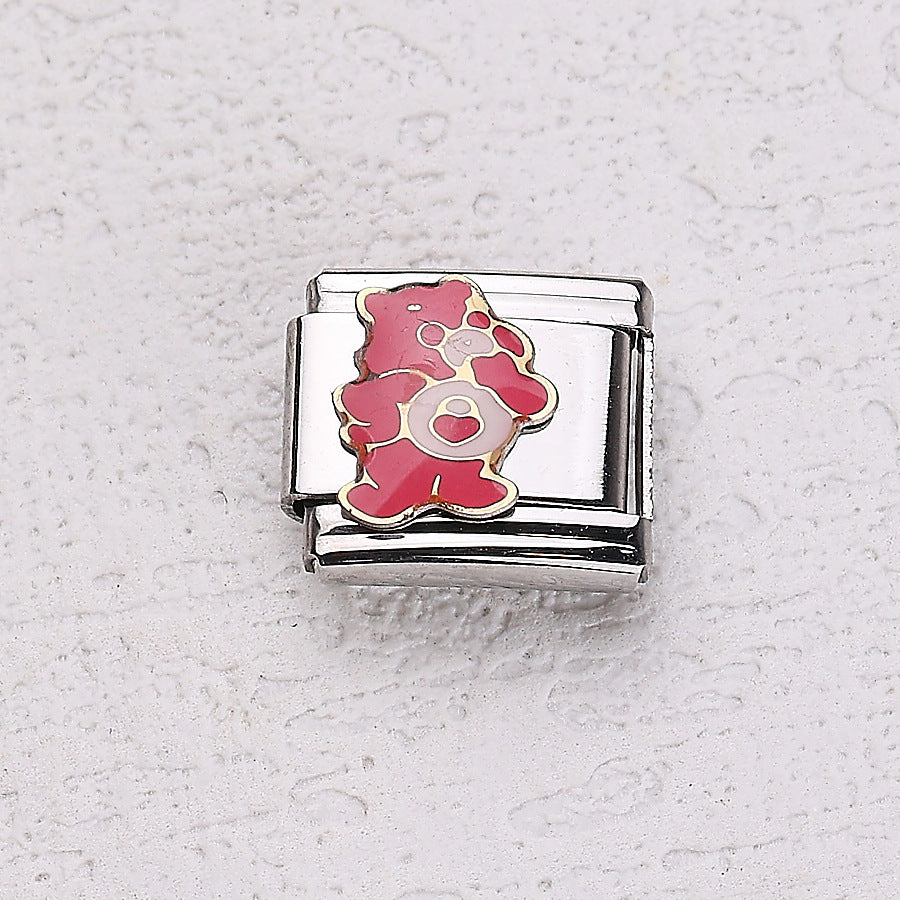 Wholesale 10pcs Italian Charm Bracelet 9mm DIY Splicing Cartoon Bear Pet Dog Stainless Steel Composable Bracelet