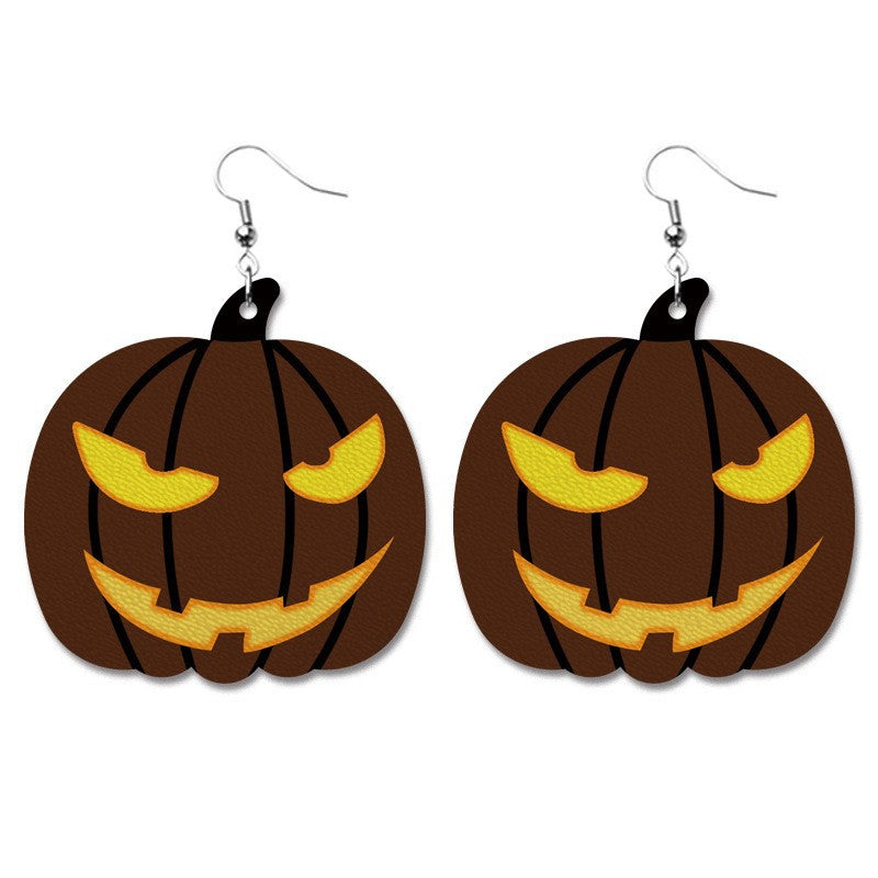 Wholesale 2 Pairs/pack Halloween Thanksgiving Day Aztec Pumpkin Wood Earrings ACC-ES-HY140