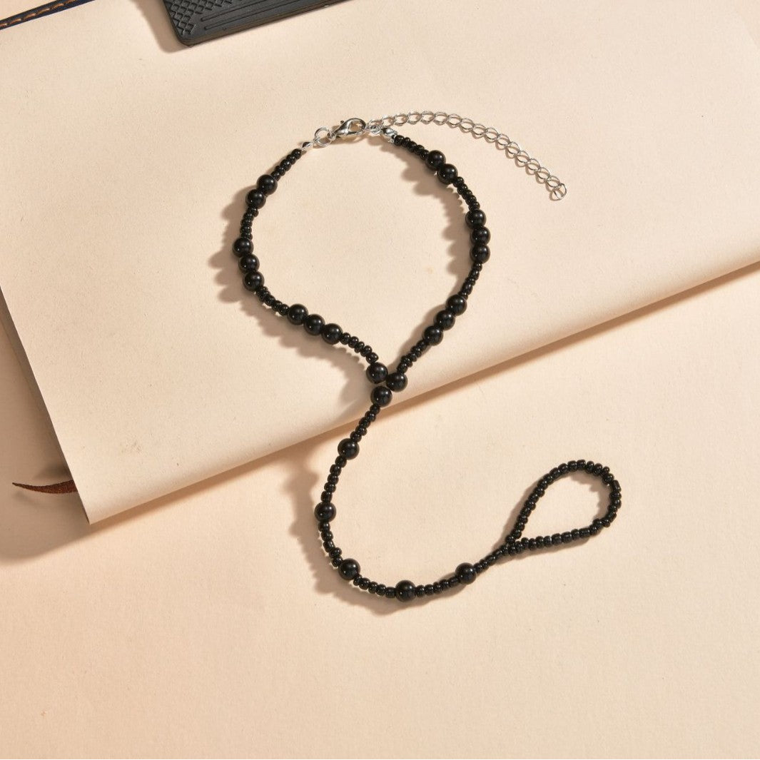 Wholesale Personality Black Beaded Rice Beads Adjustable Oval Pearl CCB Large and Small Beaded Elastic Women's Bracelet