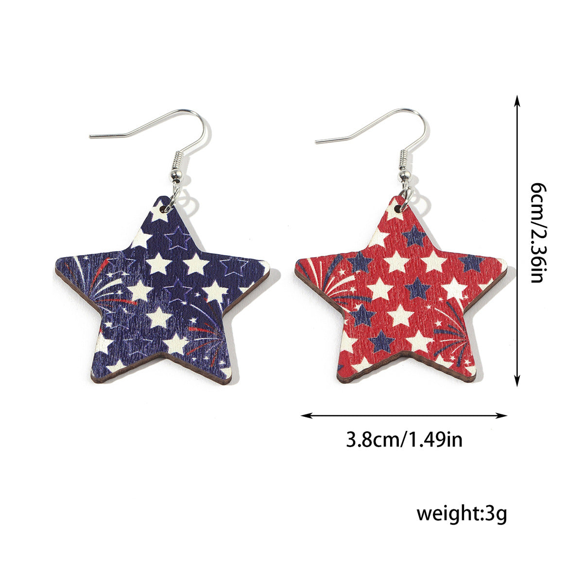 Wholesale  Independence Day US Flag Printing Stars Wooden Personalized Earrings