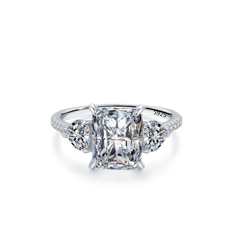 Wholesale s925 sterling silver ring emerald cut rectangular 3 Karat  Diamond Ring