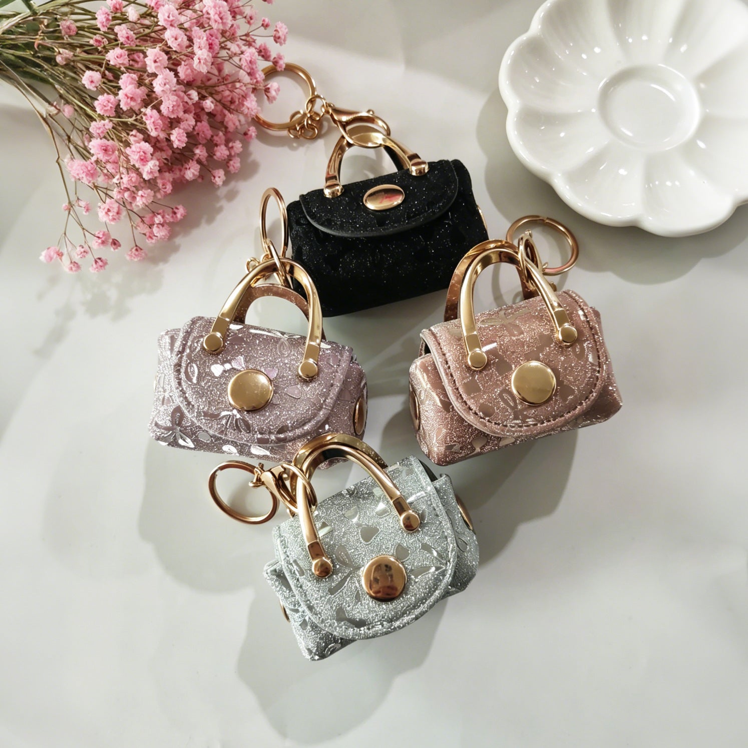 Wholesale Shiny Bow Leather Bag Charm Mini Coin Purse Jewelry Accessory for Party