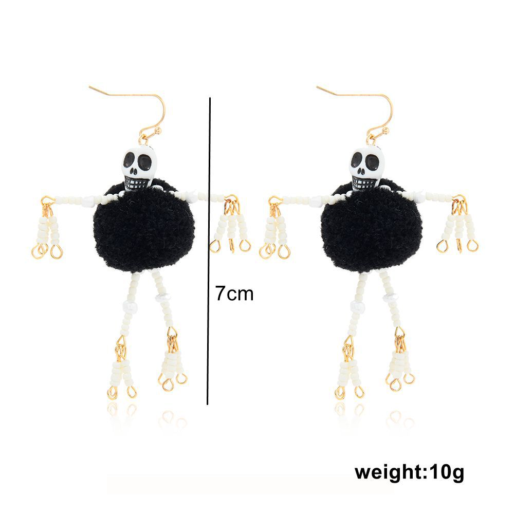 Wholesale Acrylic Skull Robot Dangle Earrings with Pom Poms Party Wear Jewelry Accessory