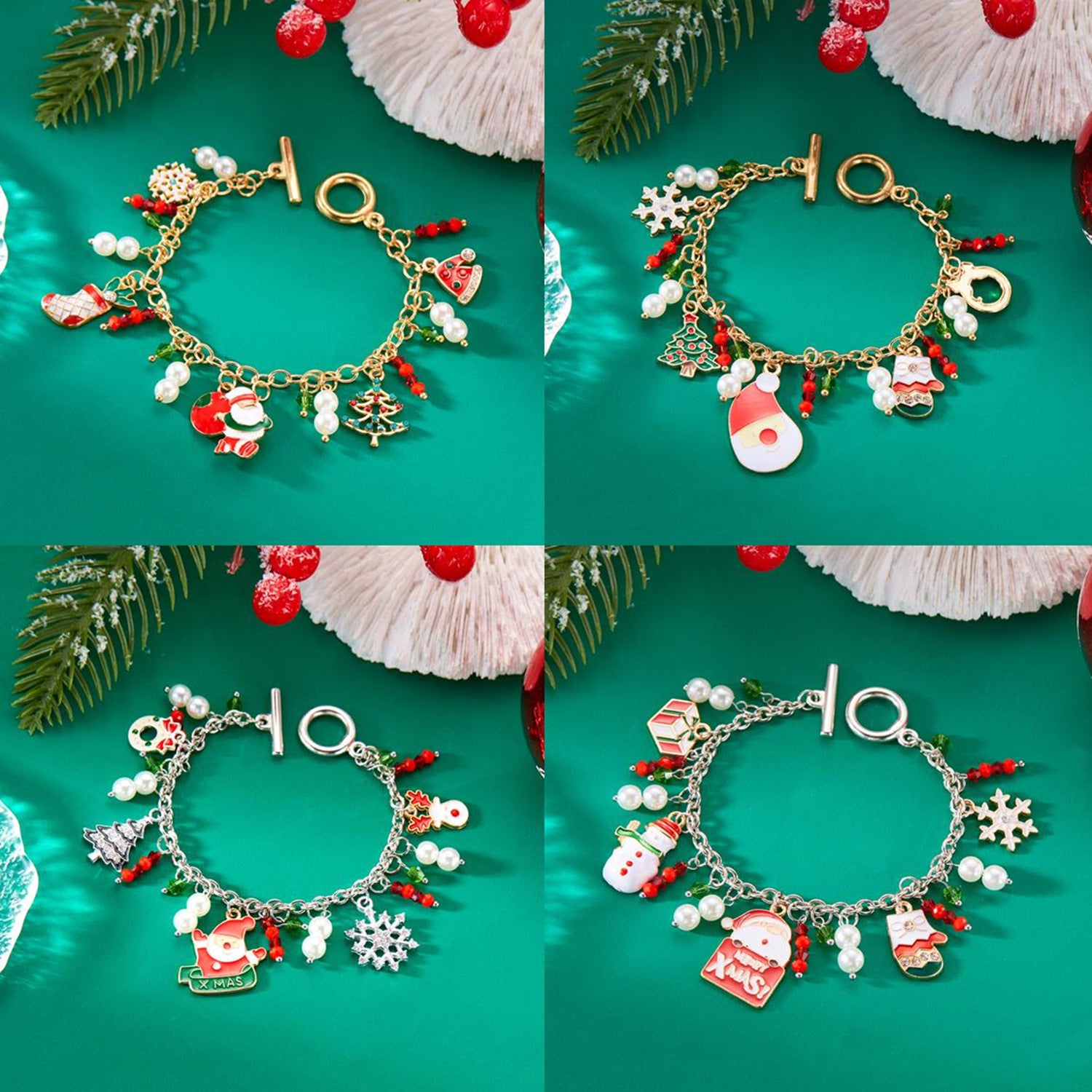Wholesale Christmas Cartoon Santa Claus Elk Christmas Tree Pendant Bracelet ACC-BT-FanYou004