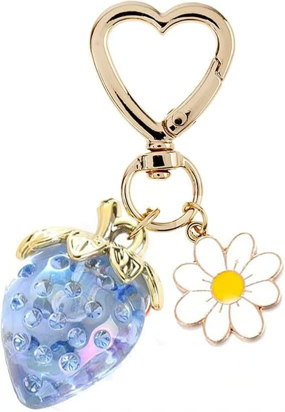 Wholesale Cute Strawberry Pearl Bow Bag Charm Keychain Plastic Resin Pendant Boutique Resale Car Key Accessory