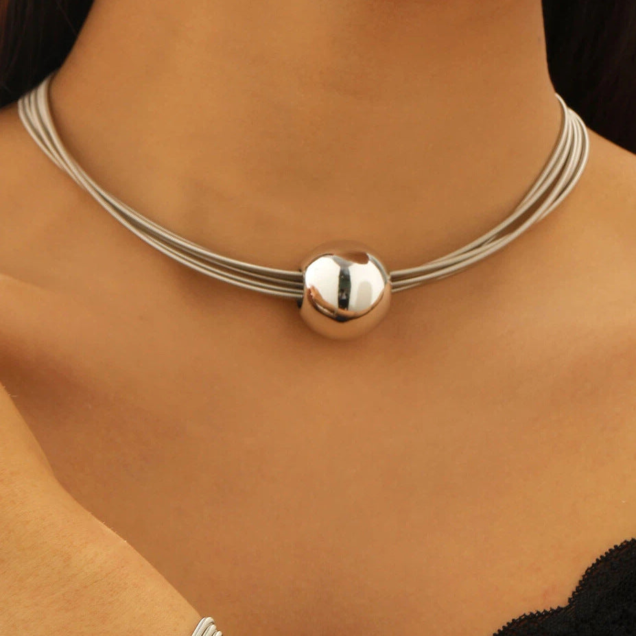 Wholesale Gold Tone Punk Style Multi Layer Chain Necklace And Bracelet Set Geometric Ball Pendant Fashion Jewelry For Gift