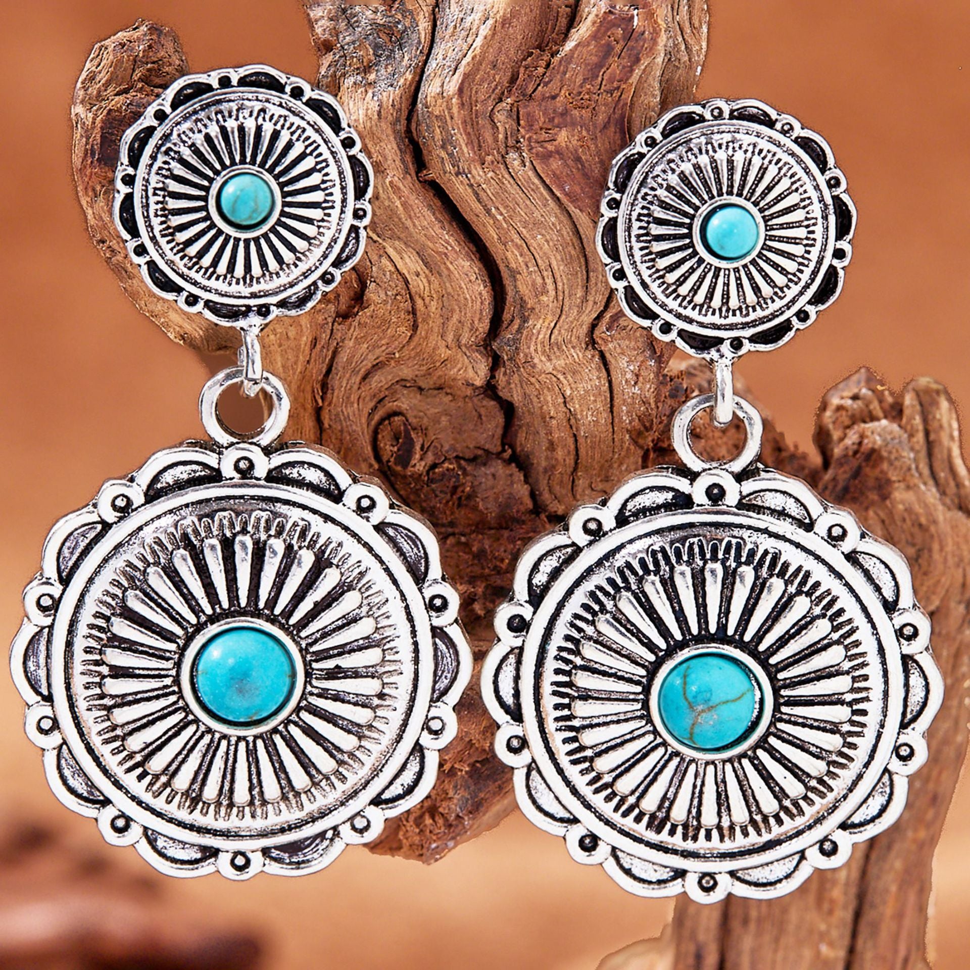 Wholesale Vintage Bohemian Lace Turquoise Earrings Zinc Alloy Jewelry Accessory