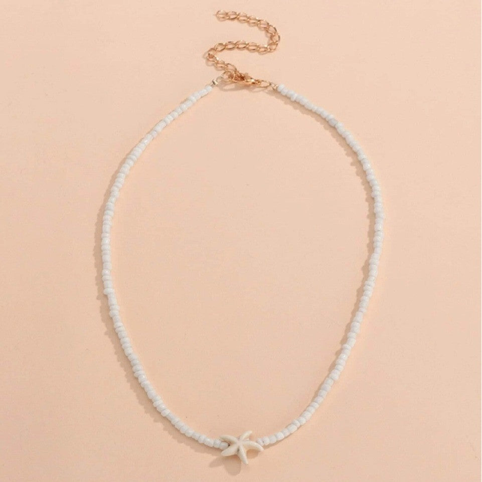Wholesale  Rice Bead Starfish Necklace Bohemian Beach Turtle Double Layer Necklaces