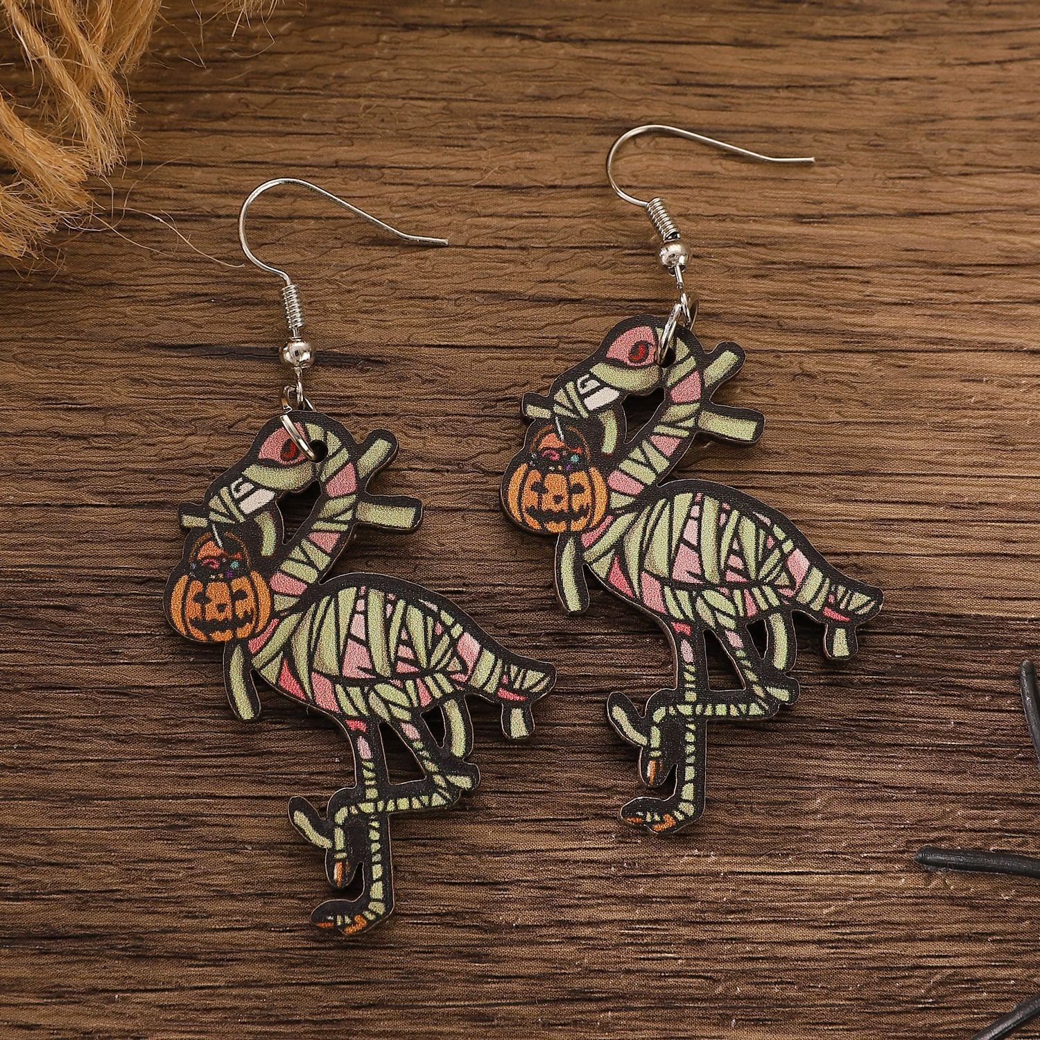 Wholesale Wooden  Gothic Earrings with Skeleton Pumpkin Ghost Pendants – Party Wear