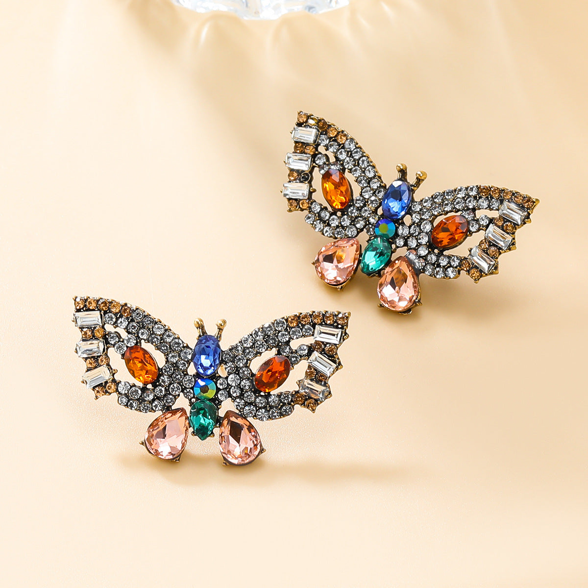Wholesale full diamond butterfly colored diamond alloy earrings ACC-ES-JL023