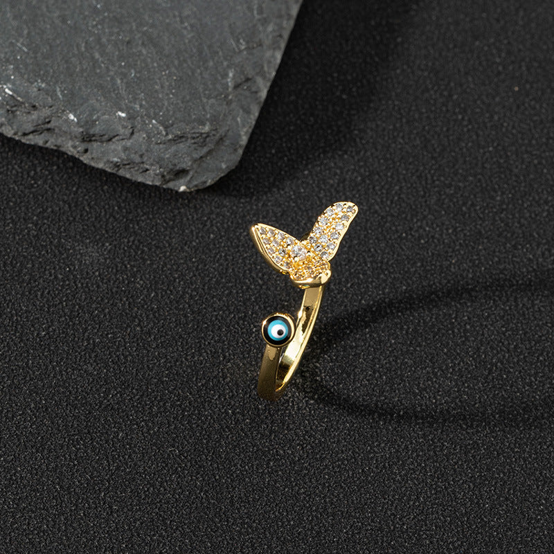 Wholesale Evil Eye Vintage Open Ring Copper Zircon Enamel Ring Fashion Jewelry Accessory For Everyday Wear
