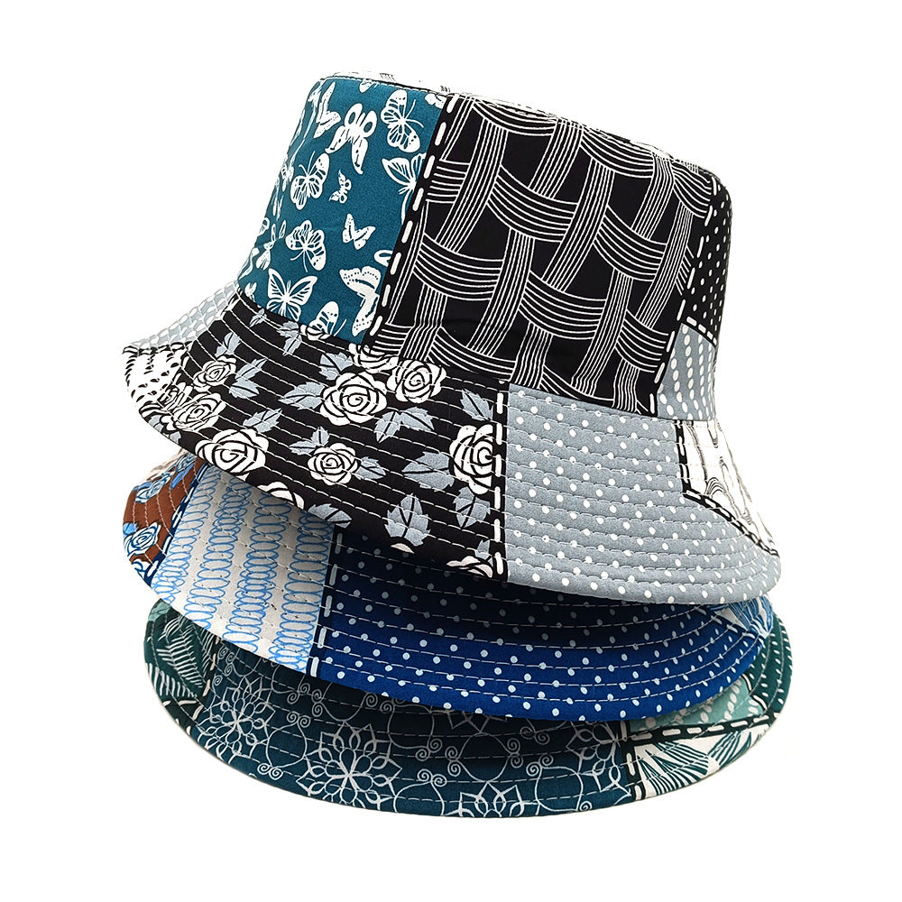 Wholesale  Geometric Fisherman Hat Color-matching Printed Double-sided Basin Hat Bucket Hat