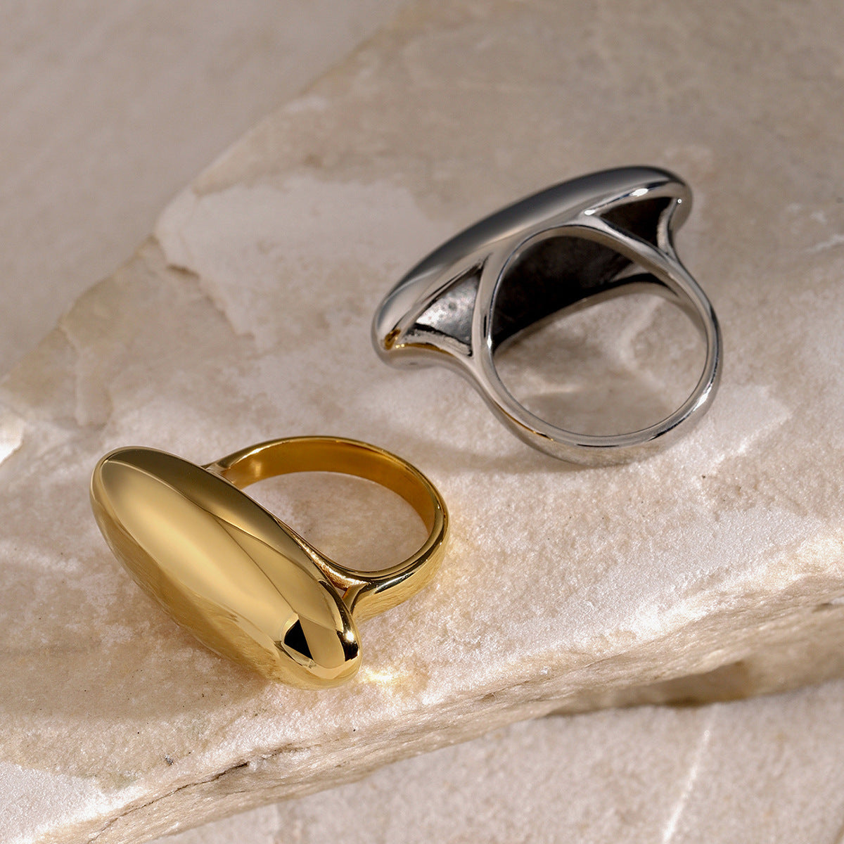 Wholesale 18k gold stainless steel oval curved metal ring