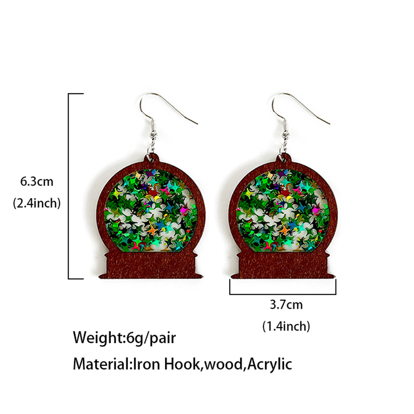 Wholesale  winter Christmas earrings acrylic inlaid wood glass ball  earrings
