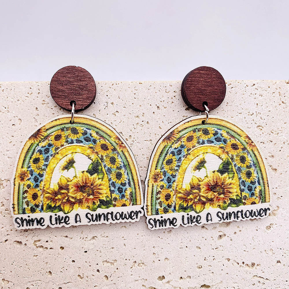 Wholesale Thanksgiving Sunflower Daisy Wood Earrings ACC-ES-ChenY080