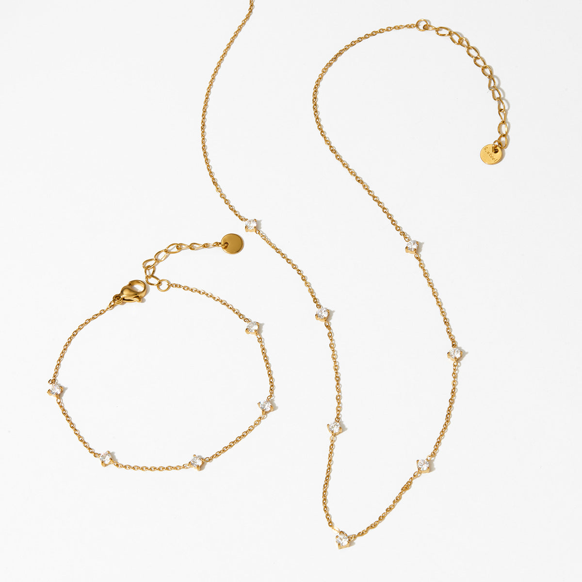 Wholesale Stainless steel zircon necklace bracelet anklet suit