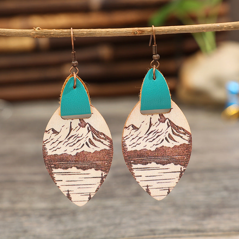 Wholesale  retro personalized landscape landscape River wooden earrings