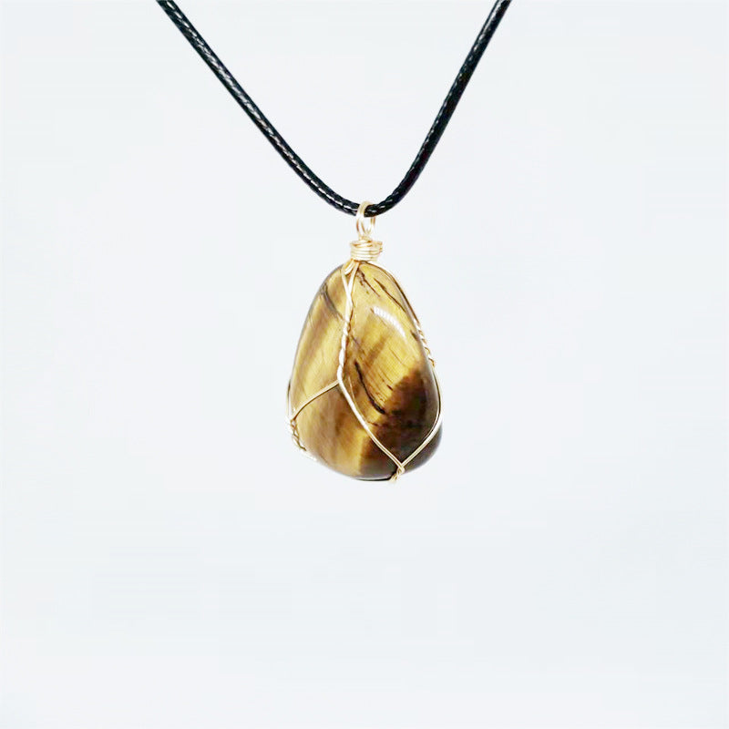 Wholesale Natural Stone Agate Wire Pendant Handmade Wire Irregular Crystal Pendant Necklaces ACC-NE-Yinhai001