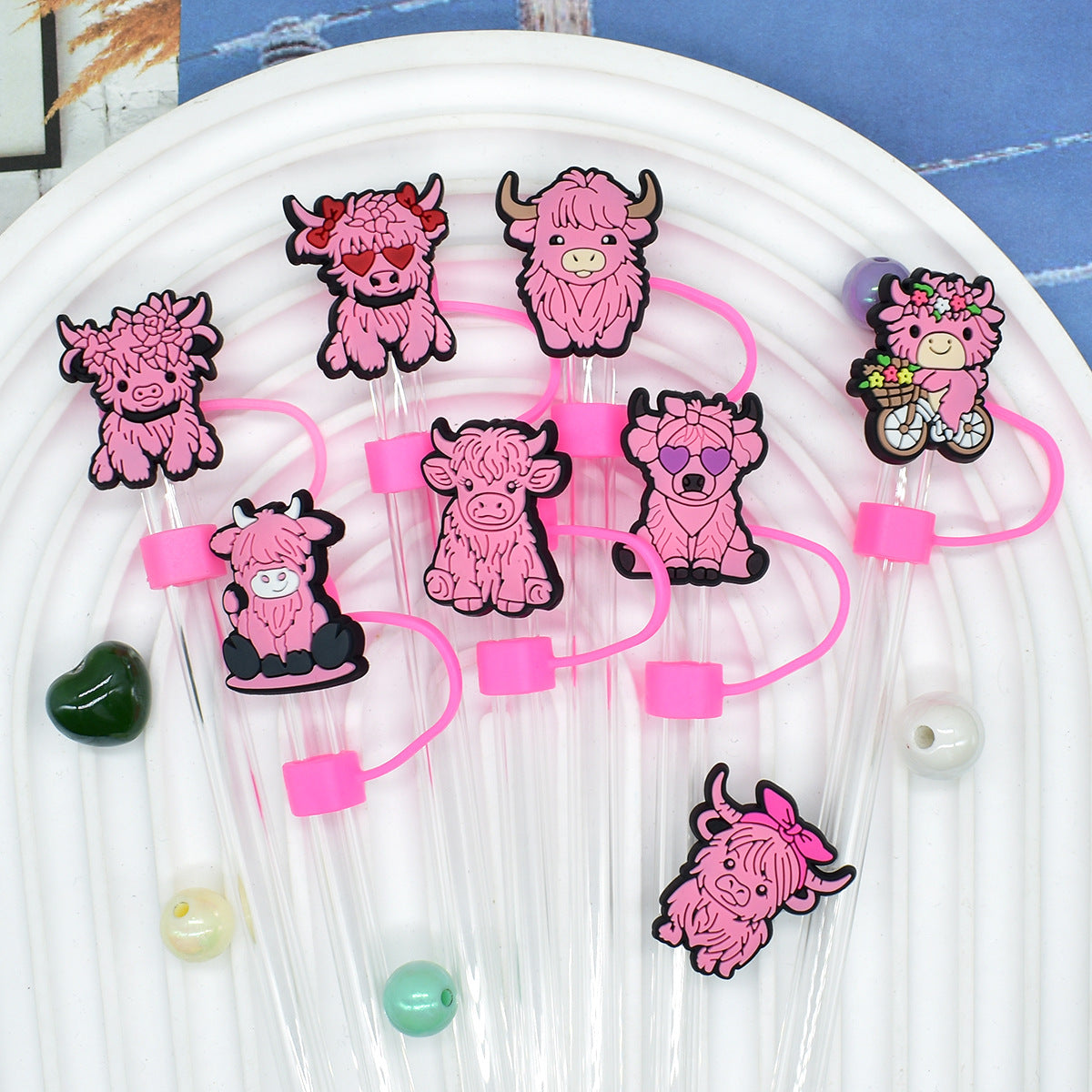 Wholesale Random 100pcs Pink Yak 10mm PVC Soft Straw Tube Cap ACC-SCR-RYY105