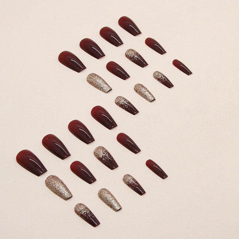 Wholesale 24 Pieces/box Gold Powder Wine Red Nails Kits Nail Stickers