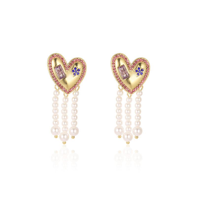 Wholesale Stainless steel five-pointed star love inlaid zircon earrings