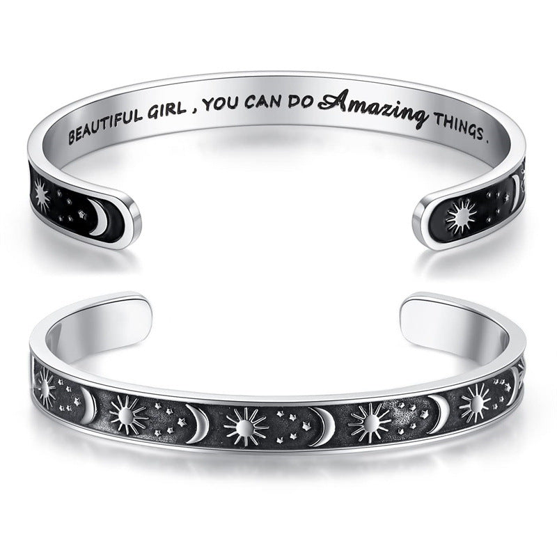 Wholesale stainless steel laser lettering open bracelet