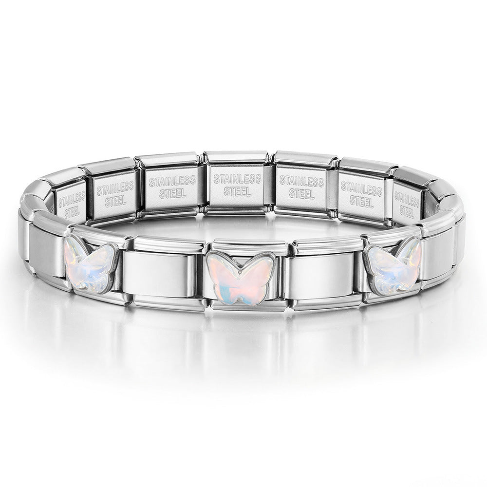 Wholesale Colorful Butterfly Stainless Steel Modular Bracelet DIY Fashion Accessory