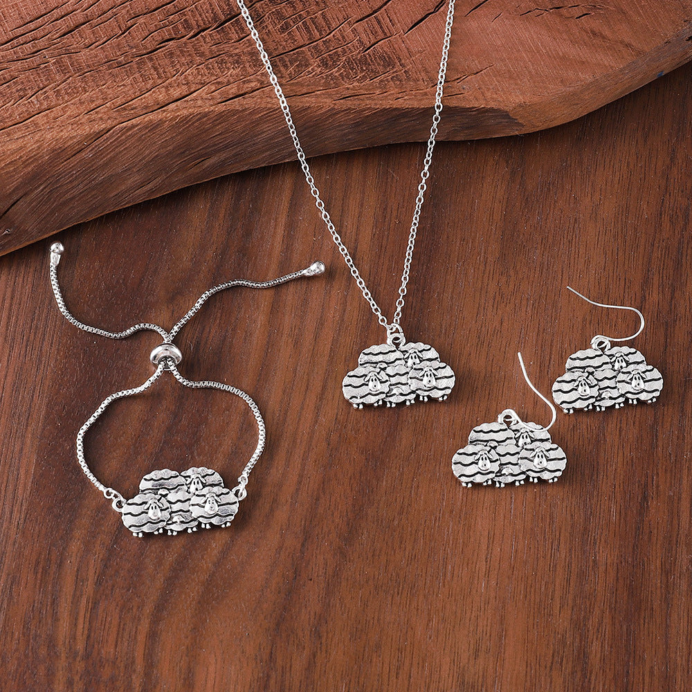 Wholesale Zinc Alloy Bohemian Cloud Sheep Jewelry Set Earrings Necklace Bracelet Trendy Party Accessory