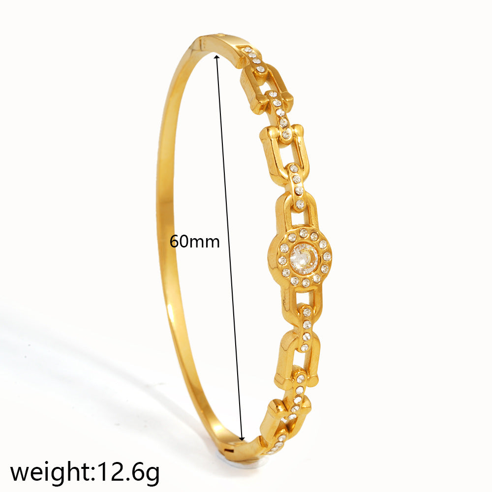 Wholesale Titanium Steel Geometric Starburst Bangle with Inlaid Diamonds