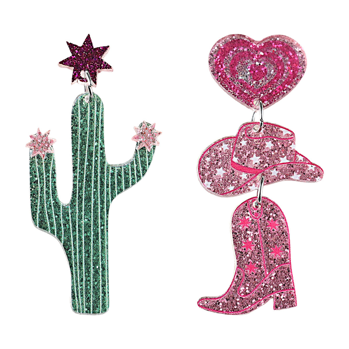 Wholesale  Western Style Cactus Denim Hat Boots Sequin Acrylic Pendant Earrings