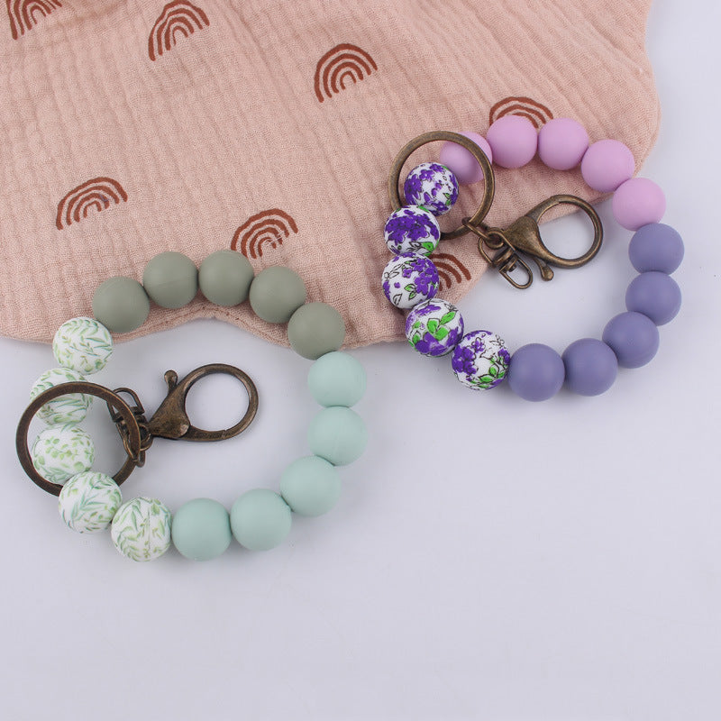Wholesale Colorful Flower Print Beaded Wrist Keychain ACC-KC-GuangTian028