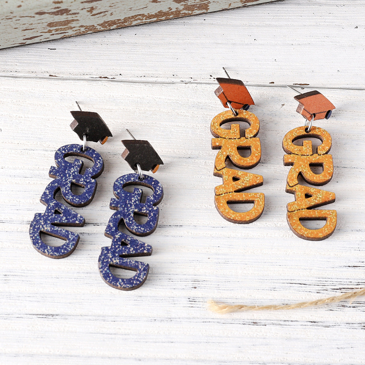 Wholesale Graduation Season Doctor Hat Stitching Pendant Earrings