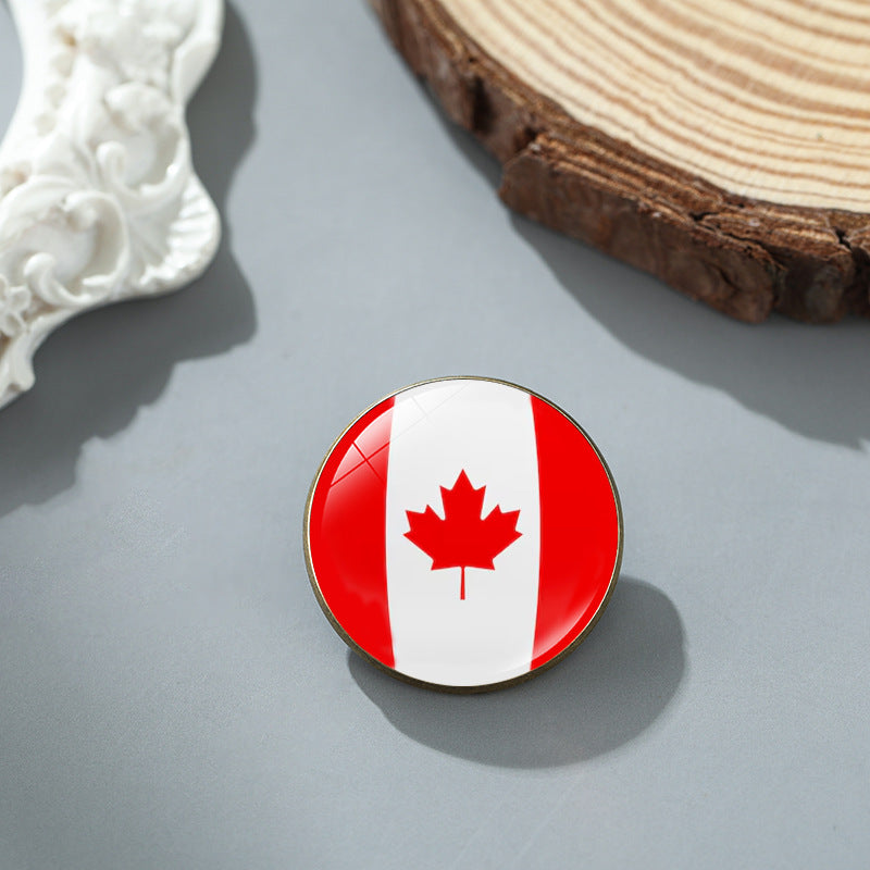 Wholesale National flag round time gem alloy brooch badge chest buckle