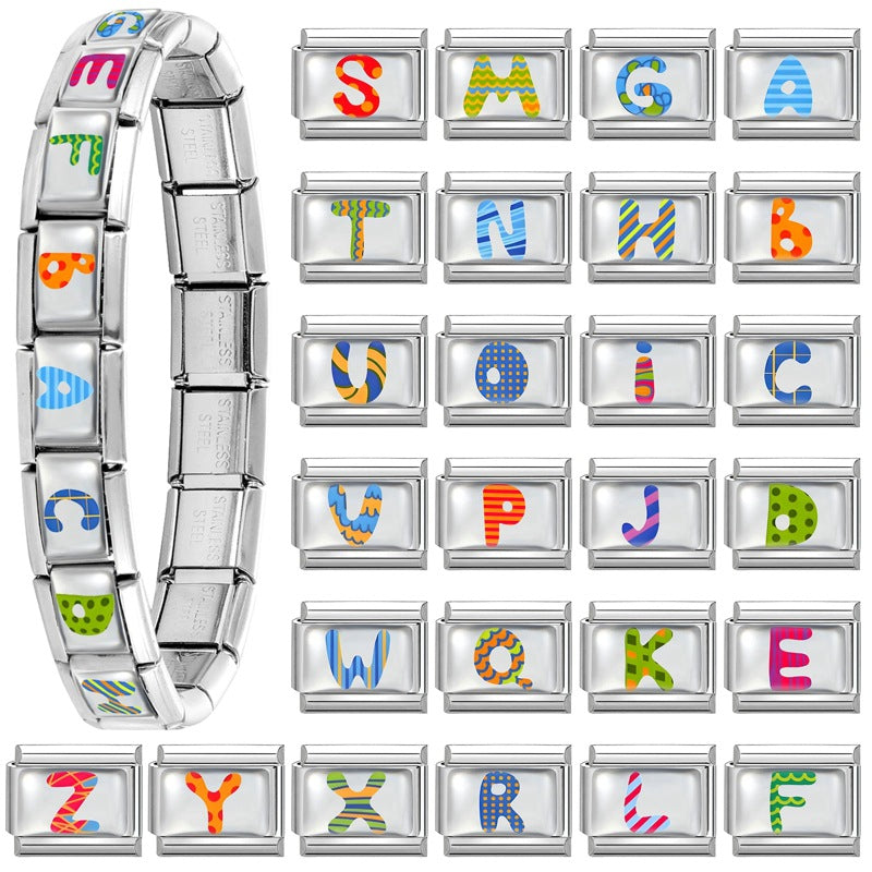 Wholesale 9mm Italian Charm Starter Bracelets DIY Letter Series Stainless Steel Composable Bracelet