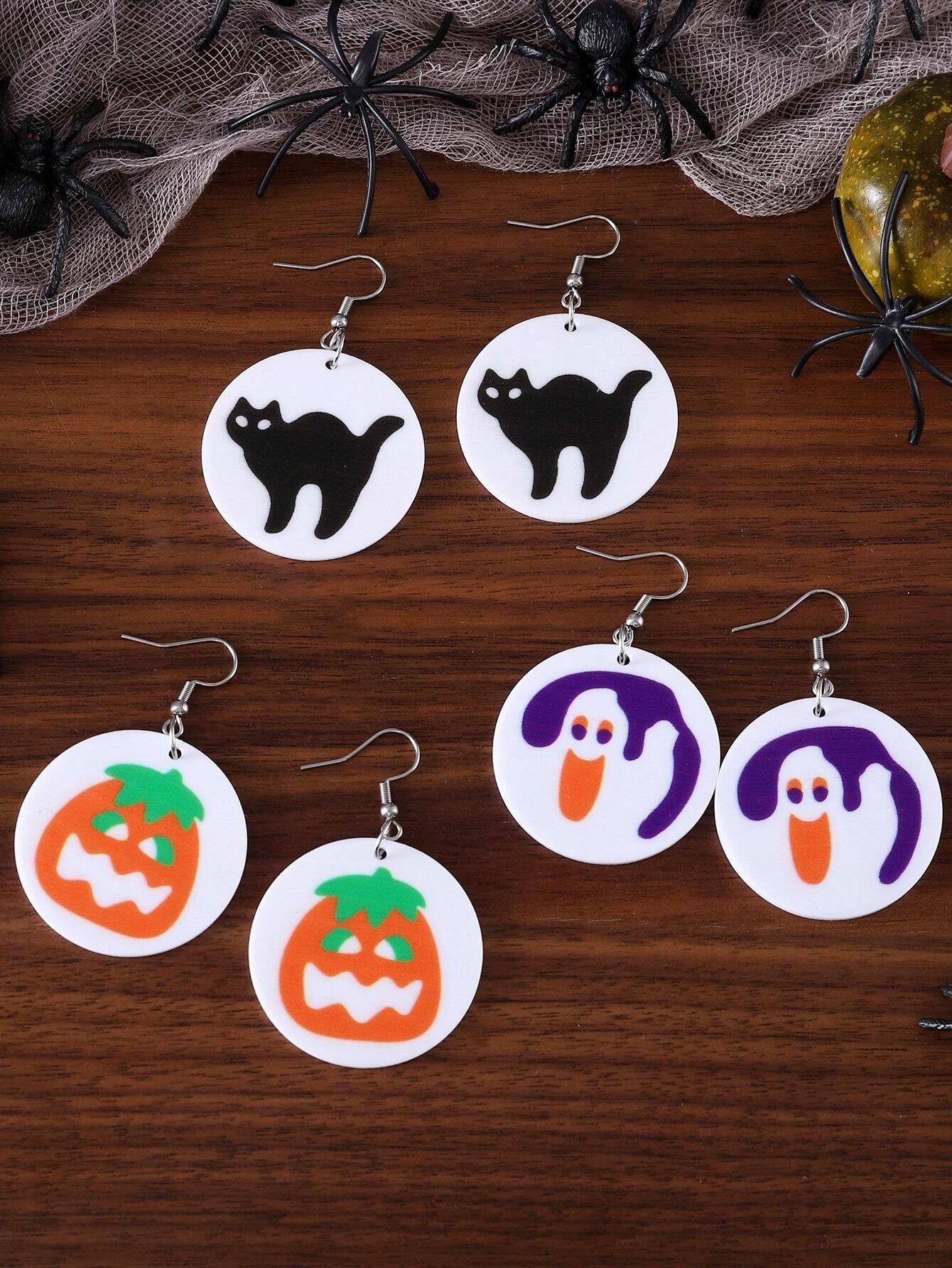 Wholesale  Acrylic Halloween Ghost Pumpkin Black Cat Pendant Earrings