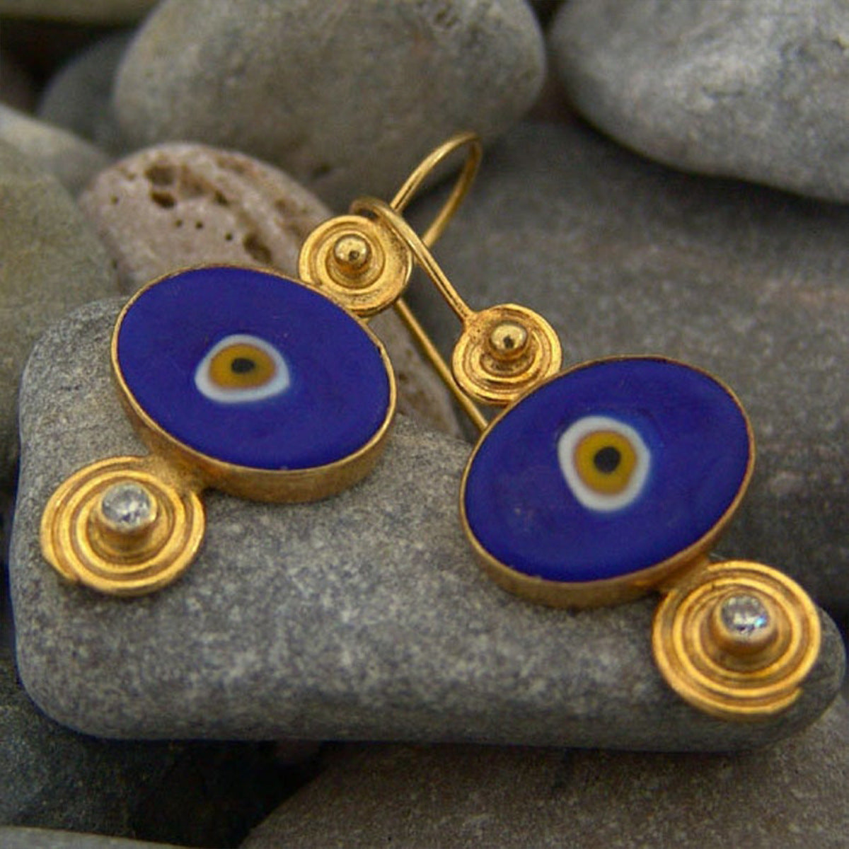 Wholesale Electroplated Alloy Turkish Eye Spiral Rhinestone Drop Earrings for Women Fashion Jewelry Accessory Party Gift