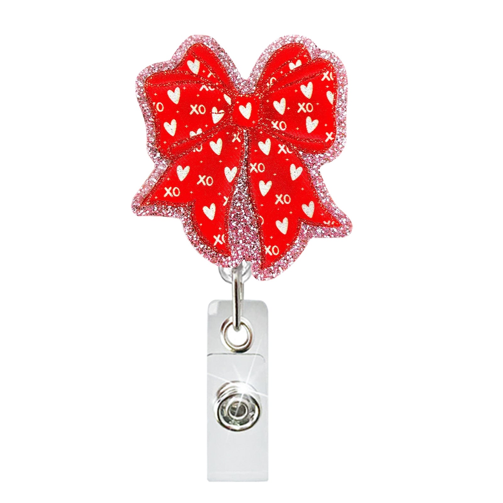 Wholesale  Valentine' s Day Heart-Shaped Acrylic Fun Glitter  Badge Reels