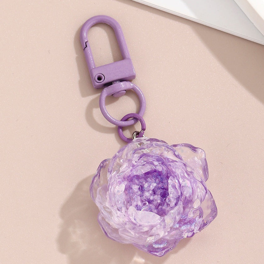 Wholesale colorful glittery camellia keychain