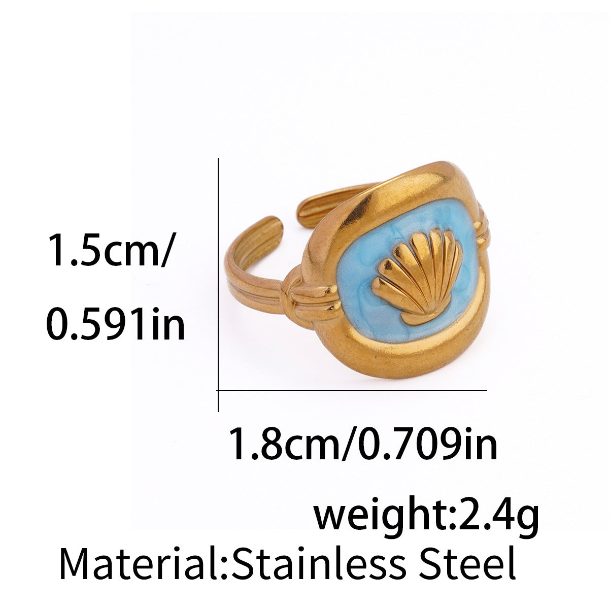 Wholesale Shell Flower Oil Drop Blue Ring Stainless Steel Women S Fashion Jewelry Accessory