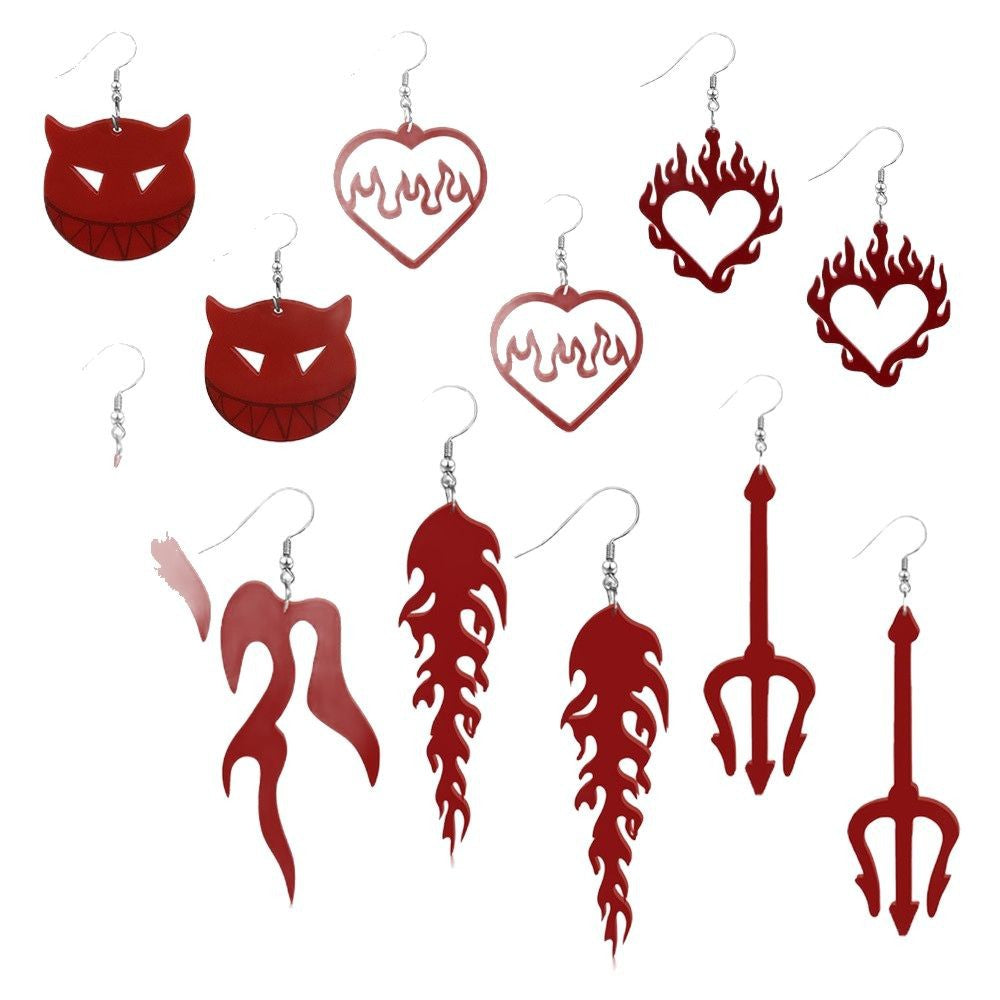 Wholesale  environmentally friendly acrylic ear Halloween red love flame earrings