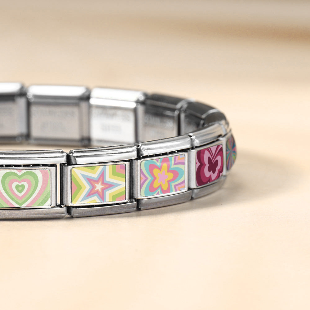 Wholesale Colorful Patterned Modular Bracelet Stainless Steel DIY Jewelry Accessory for Everyday Wear or Gift