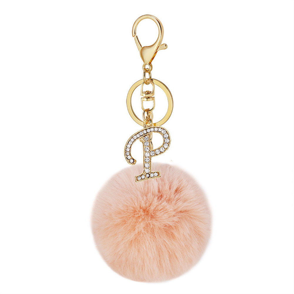 Wholesale Fur Ball Rhinestone Alloy Letter Keychain ACC-KC-YuanFei005